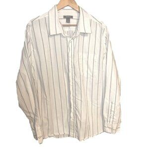 Roots XL Button Down Dress Shirts White Blue Stripe Long Sleeves Business Casual